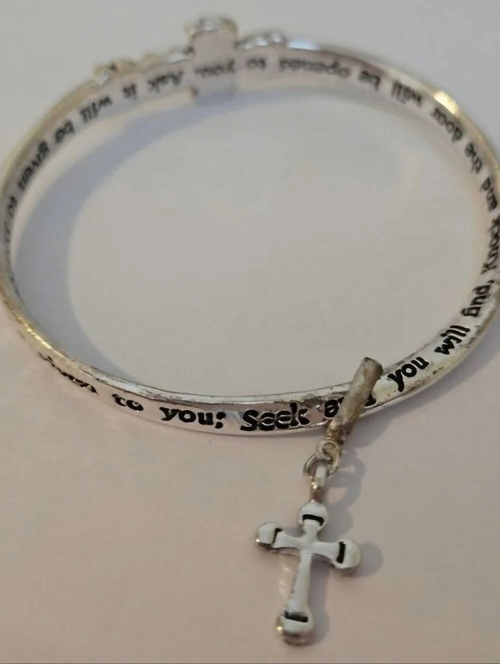CROSS BANGLE BRACELET BY MOBIUS WITH INSCRIBED VERSE